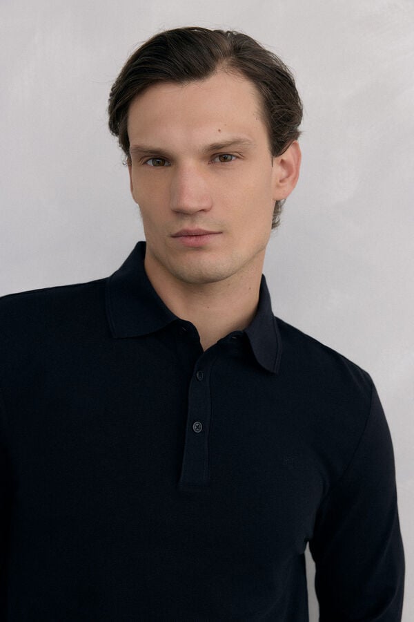 Pedro del Hierro Basic long sleeve polo shirt Black