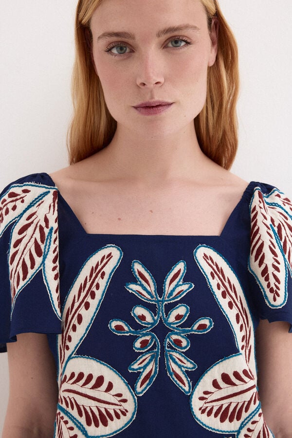 Pedro del Hierro Embroidered top Blue