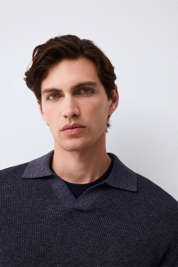 Pedro del Hierro Structured cotton polo neck knit jumper Blue