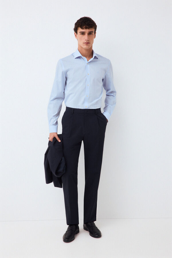 Pedro del Hierro Easy-iron plaid dress shirt Blue