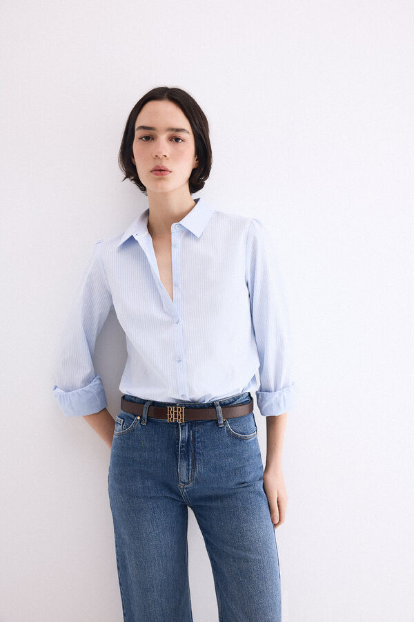 Pedro del Hierro Striped basic easy iron shirt Blue