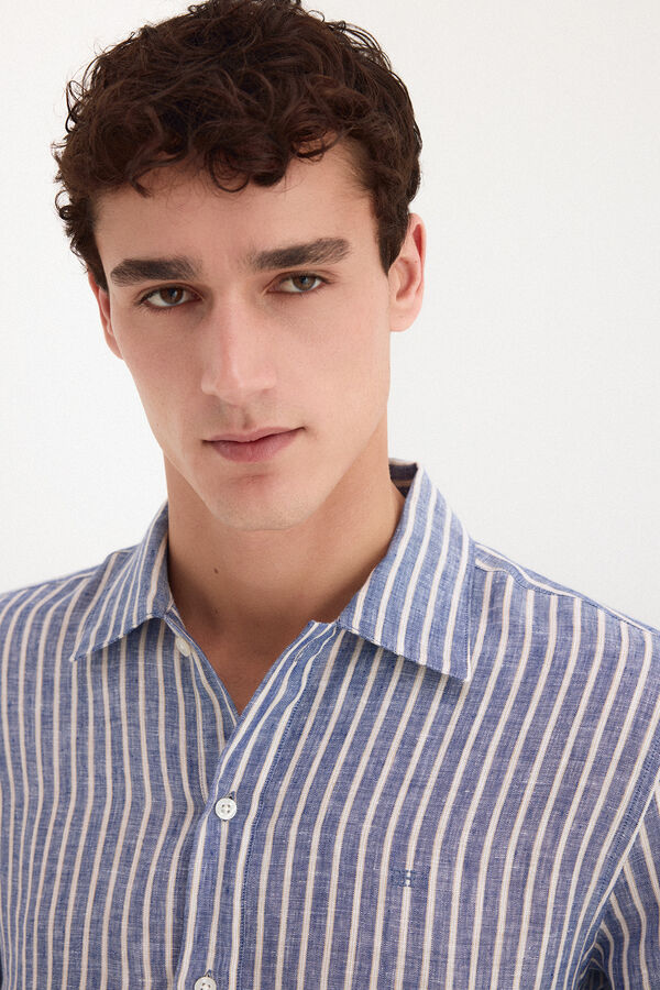 Pedro del Hierro Linen plaid top Blue