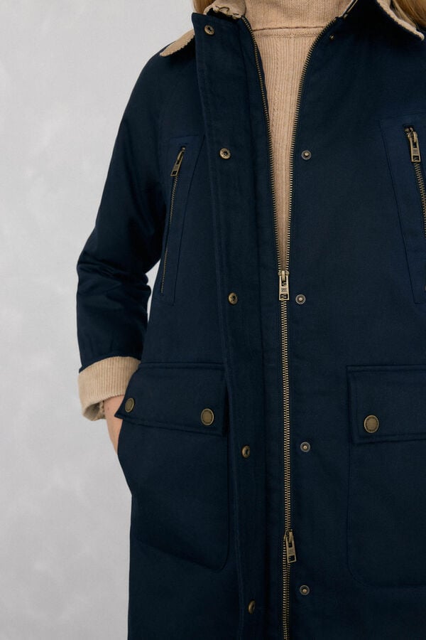 Pedro del Hierro Long waxed parka Blue