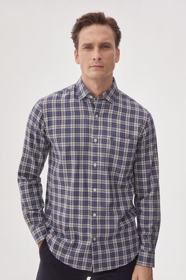 Pedro del Hierro Checked Tencel Modal shirt Blue