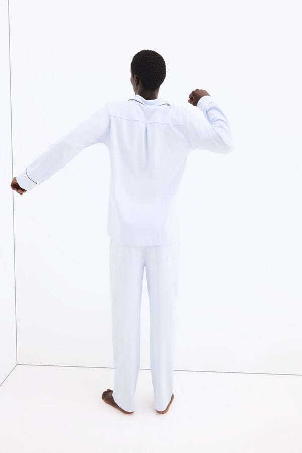 Pedro del Hierro Spanish cotton long sleeve pyjama shirt Blue