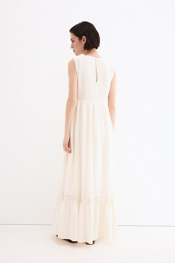 Pedro del Hierro Vestido rom&acirc;ntico bordado Branco
