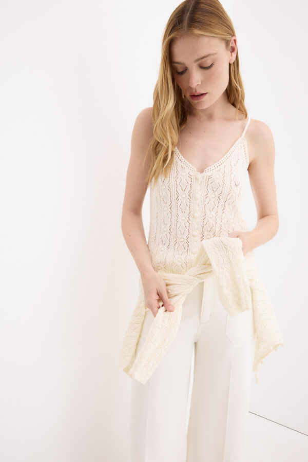 Pedro del Hierro Openwork knit vest top Ecru