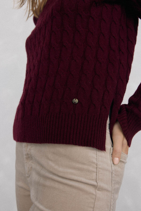 Pedro del Hierro Merino wool cross-knit knit sweater Burgundy