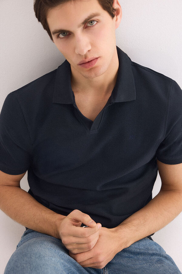 Pedro del Hierro Textured polo shirt Blue