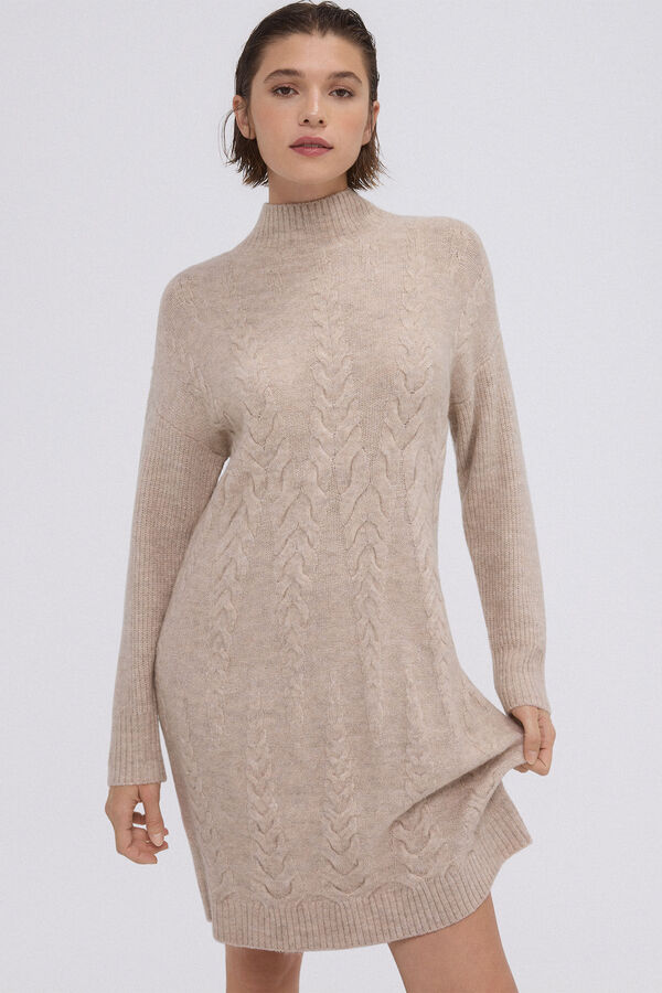 Pedro del Hierro Jersey-knit cross-knit dress Beige