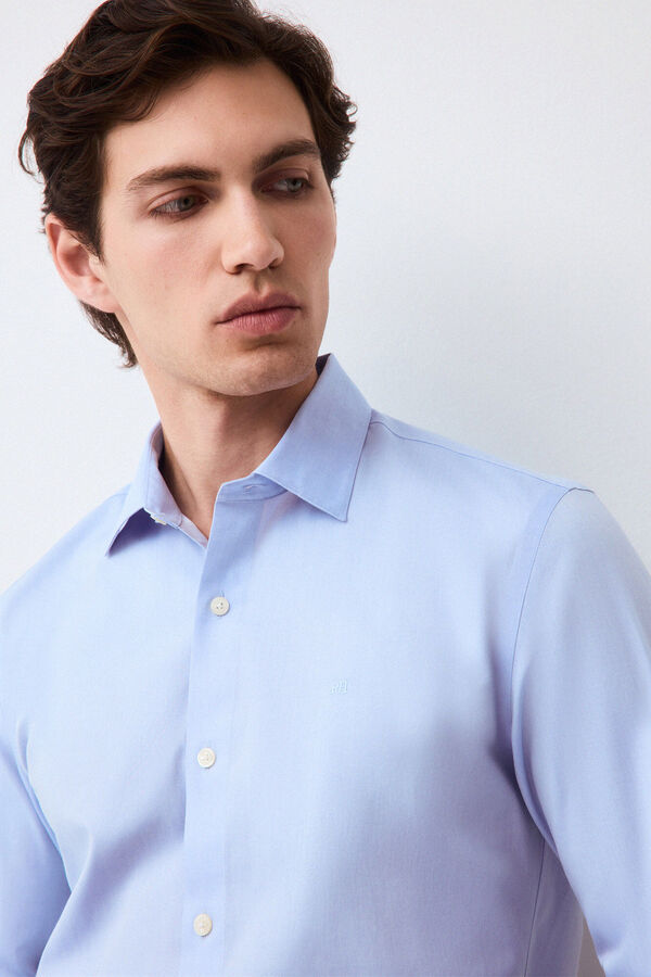 Pedro del Hierro Plain non-iron + anti-stain slim fit dress shirt Blue