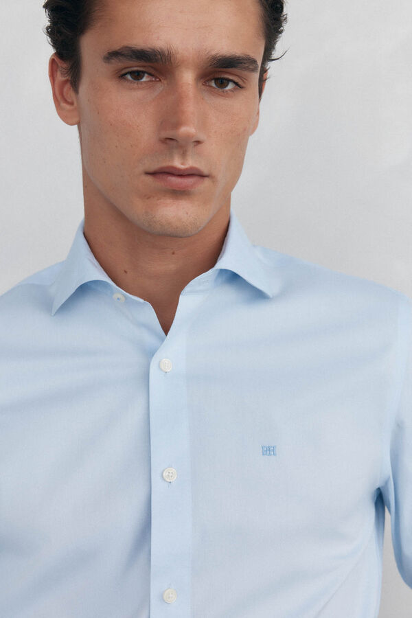 Pedro del Hierro Plain non iron + stain resistant slim fit dress shirt Blue