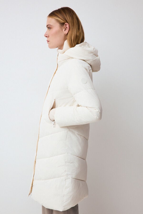 Pedro del Hierro Puffer long parka with hood Ecru