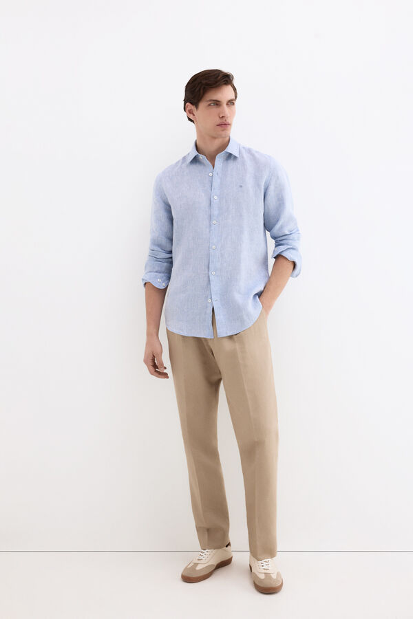 Pedro del Hierro Plain linen shirt Blue