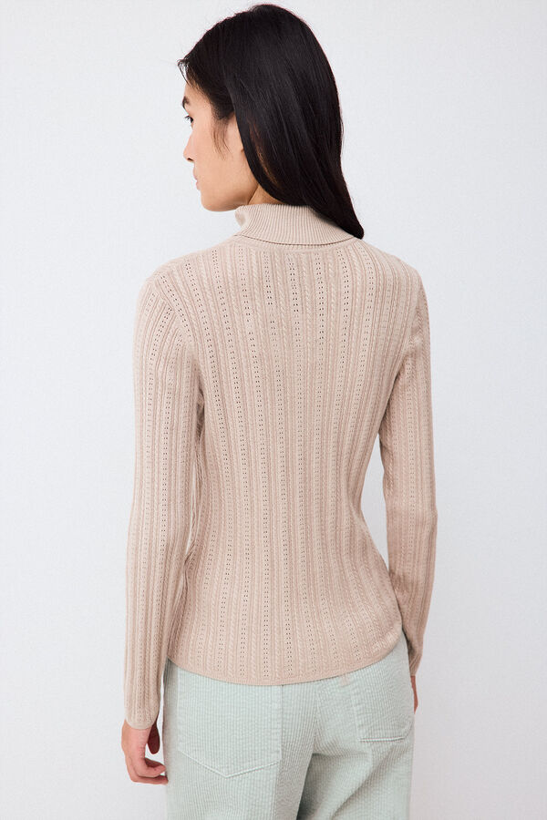 Pedro del Hierro Basic cross-knit funnel neck jumper Brown
