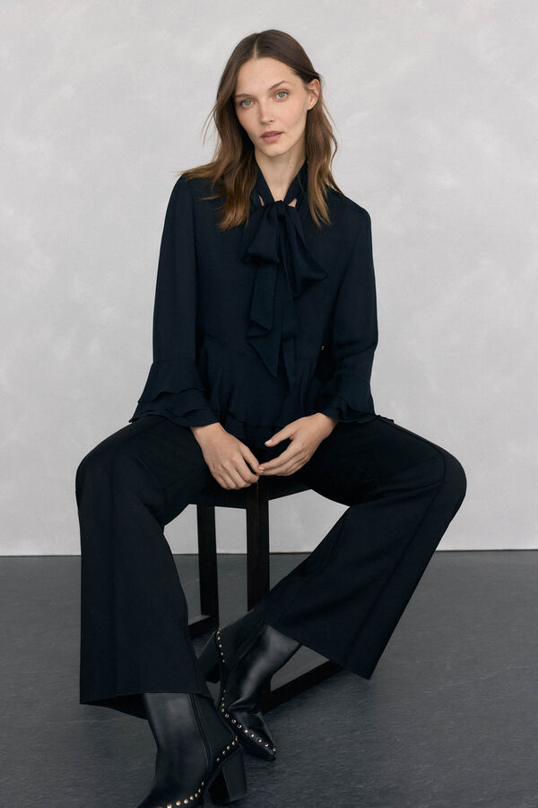 Pedro del Hierro Ruffled blouse with bow Black