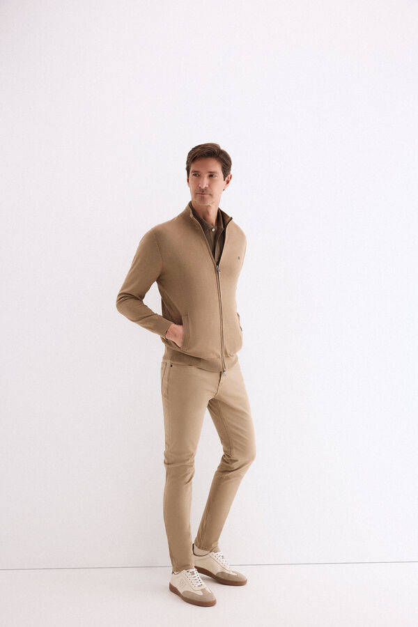 Pedro del Hierro Premium cotton jersey-knit zip fastening cardigan Beige