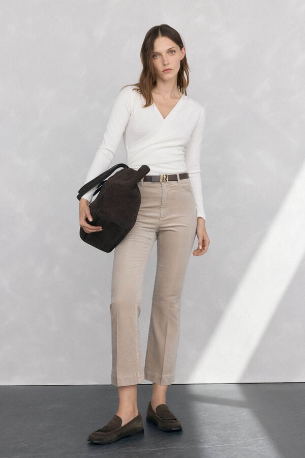 Pedro del Hierro Cropped flare velvet pants Beige