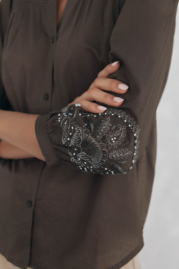 Pedro del Hierro Plain wide embroidered blouse Green