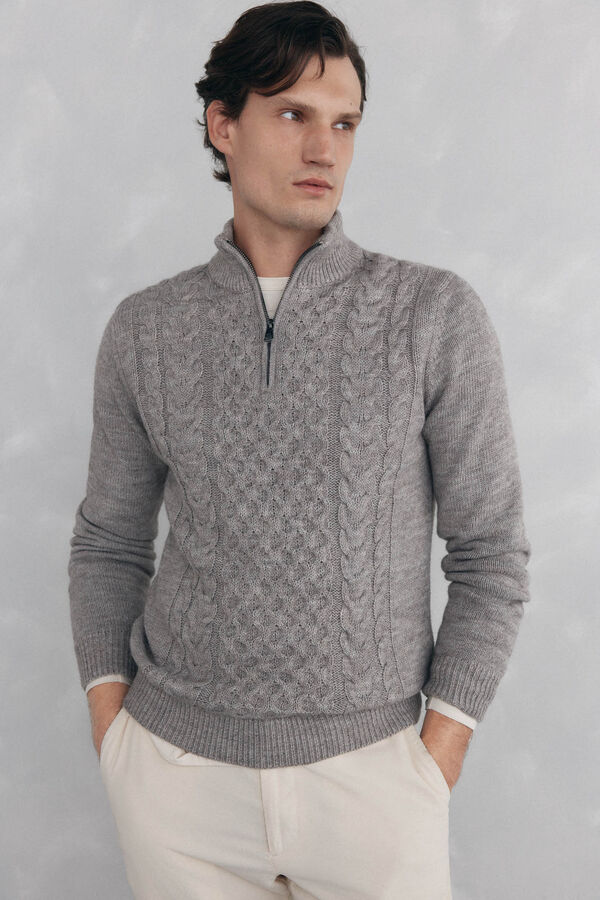 Pedro del Hierro Structured wool jersey-knit sweater with zip fastening Grey