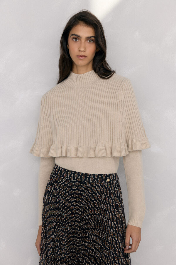 Pedro del Hierro Double jersey and cape garment with ruffle detail Ecru