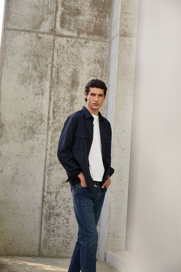 Pedro del Hierro Plain tencel linen overshirt Blue