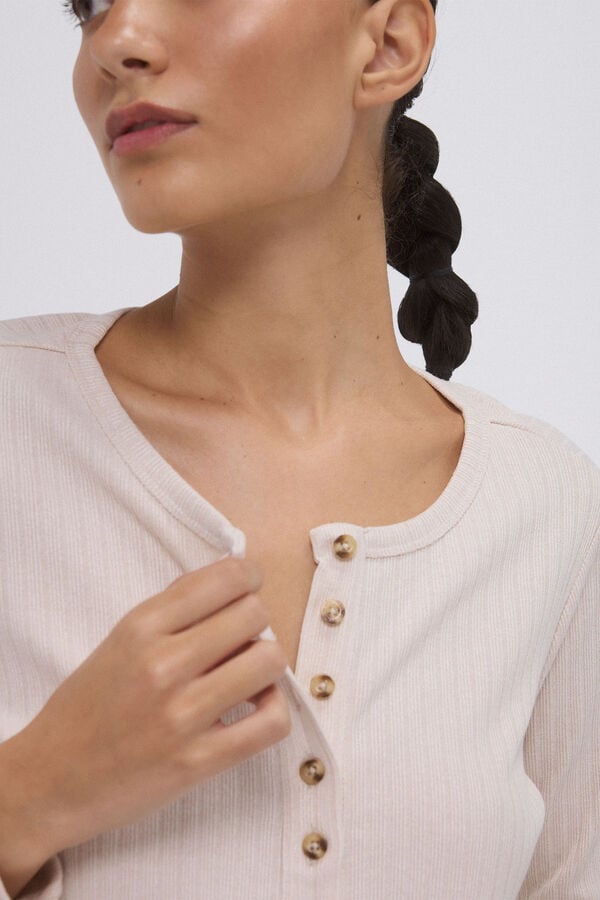 Pedro del Hierro Camiseta canalé manga larga Beige