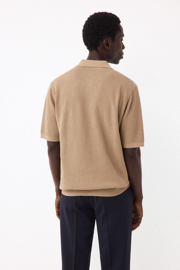 Pedro del Hierro Premium short-sleeved knit polo shirt Beige