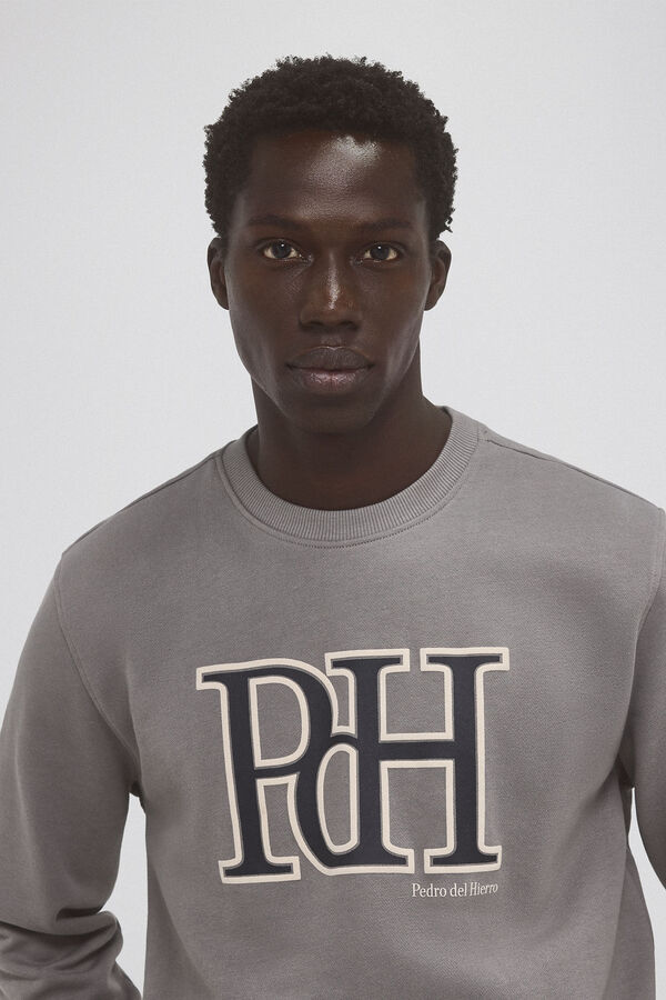 Pedro del Hierro Moletom com gola caixa Sweatshirt e logo Cizento