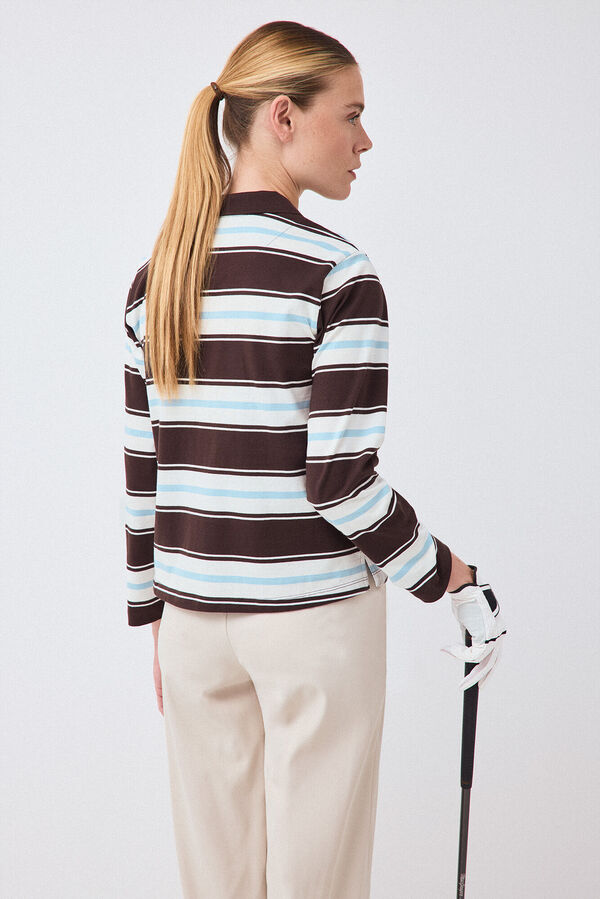 Pedro del Hierro Striped long sleeve polo shirt Brown