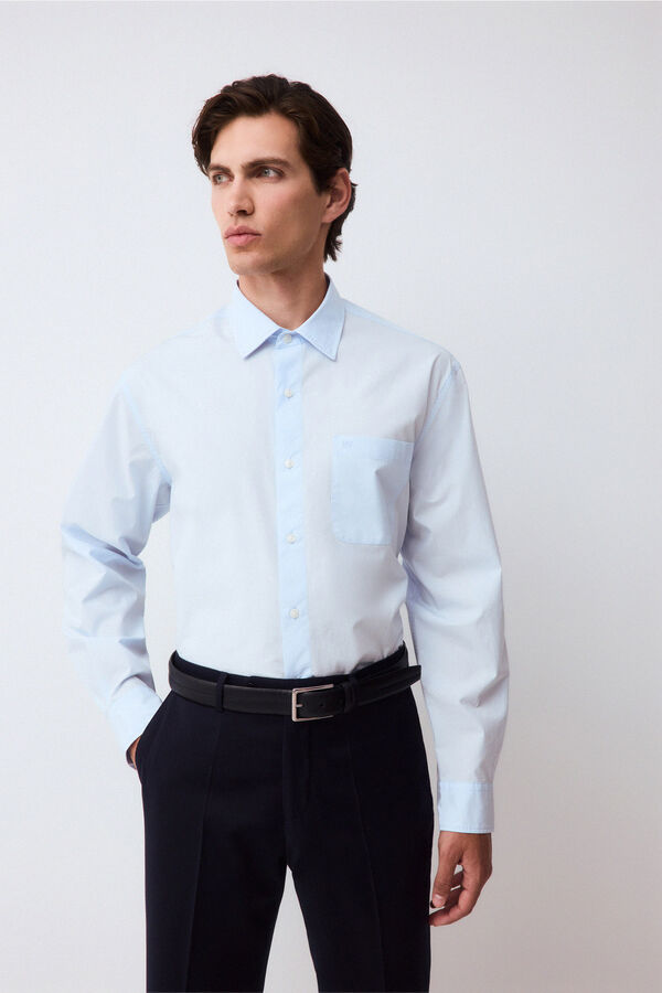 Pedro del Hierro Camisa lisa em popelina relax fit Azul