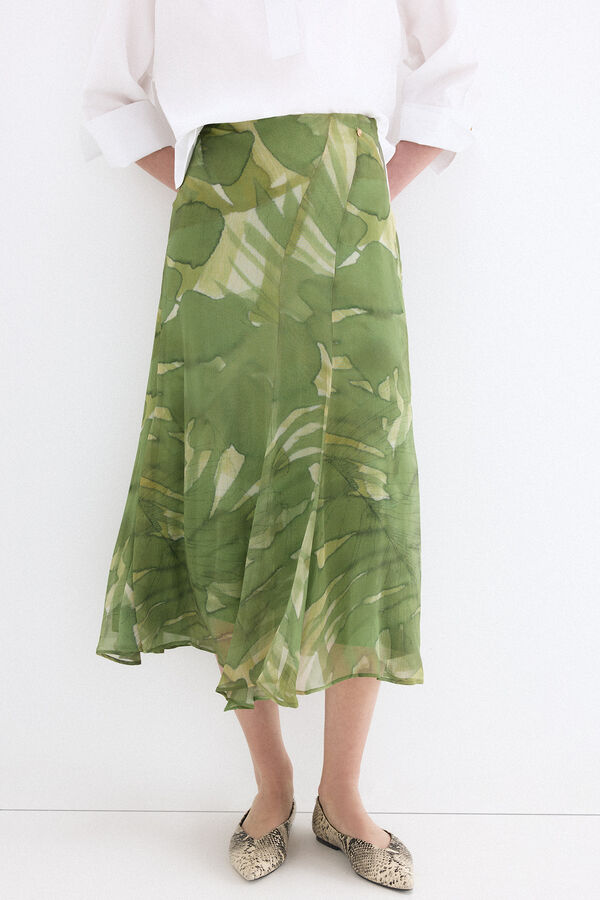 Pedro del Hierro Printed cut detail skirt Green