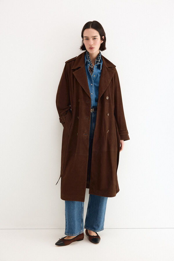 Pedro del Hierro Suede trench coat Brown
