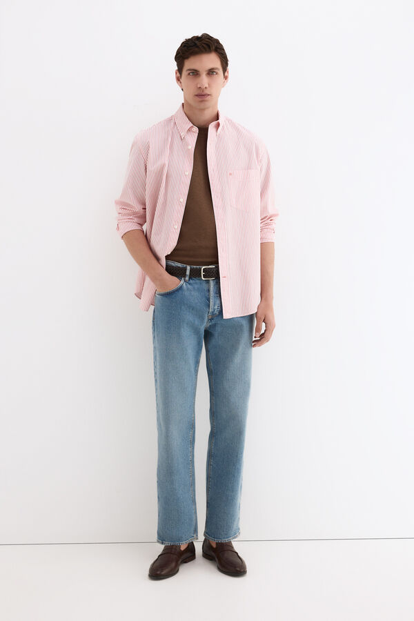 Pedro del Hierro Seersucker striped shirt Coral