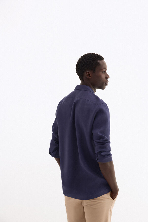 Pedro del Hierro Guayabera em linho Azul