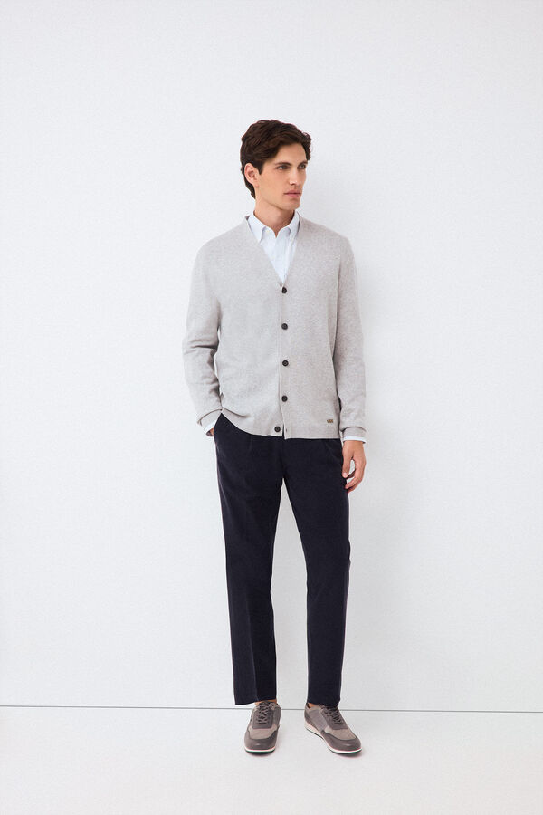 Pedro del Hierro Cotton knit V-neck button cardigan Grey