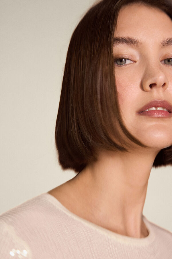 TFP by Tamara Falc&oacute; Camisola transparente de lantejoulas Ecru