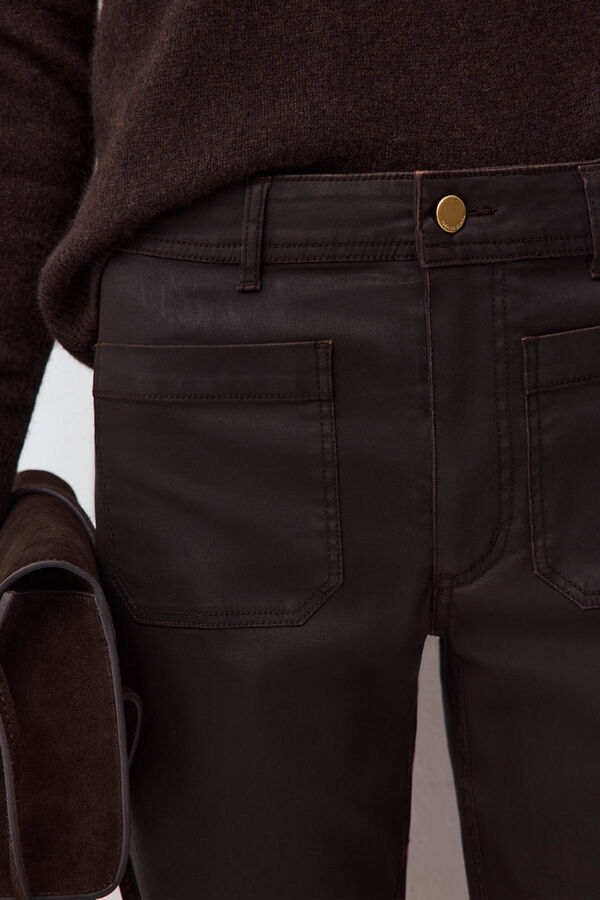 Pedro del Hierro Coated cropped stove pipe trousers Brown