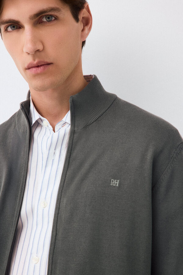 Pedro del Hierro Fine premium cotton zip fastening cardigan Green