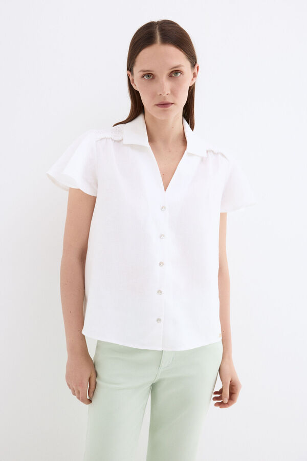 Pedro del Hierro Blusa lino manga corta Blanco