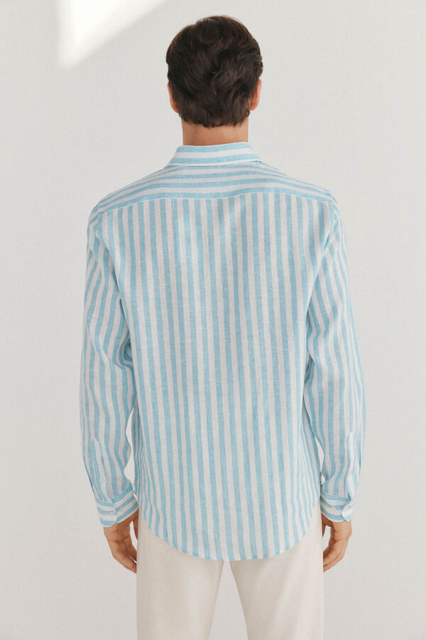 Pedro del Hierro Striped linen shirt Turquoise