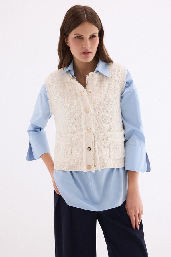 Pedro del Hierro Chaleco de punto estructura fantas&iacute;a Crudo