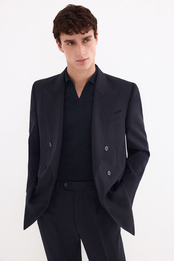 Pedro del Hierro Blazer cruzado slim em canvas bi-stretch Azul