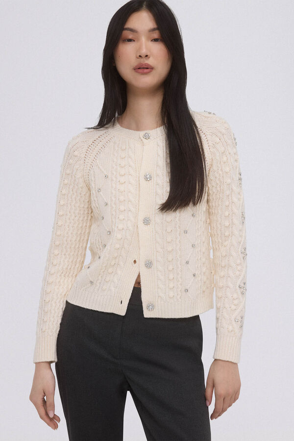 Pedro del Hierro Beaded cross-knit jacket Beige
