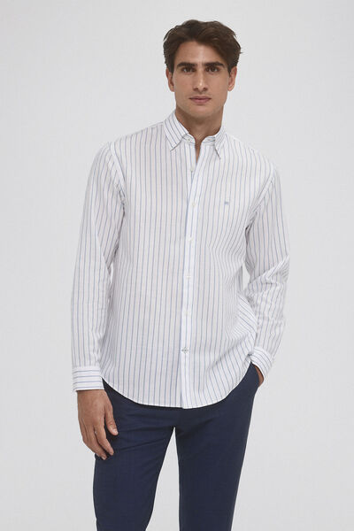 Pedro del Hierro Striped ramie cotton shirt White