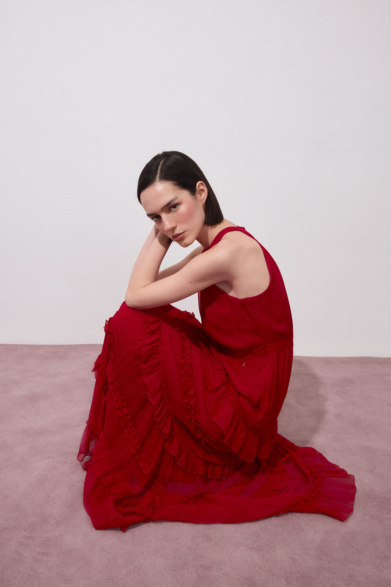 Pedro del Hierro Long halterneck ruffle dress