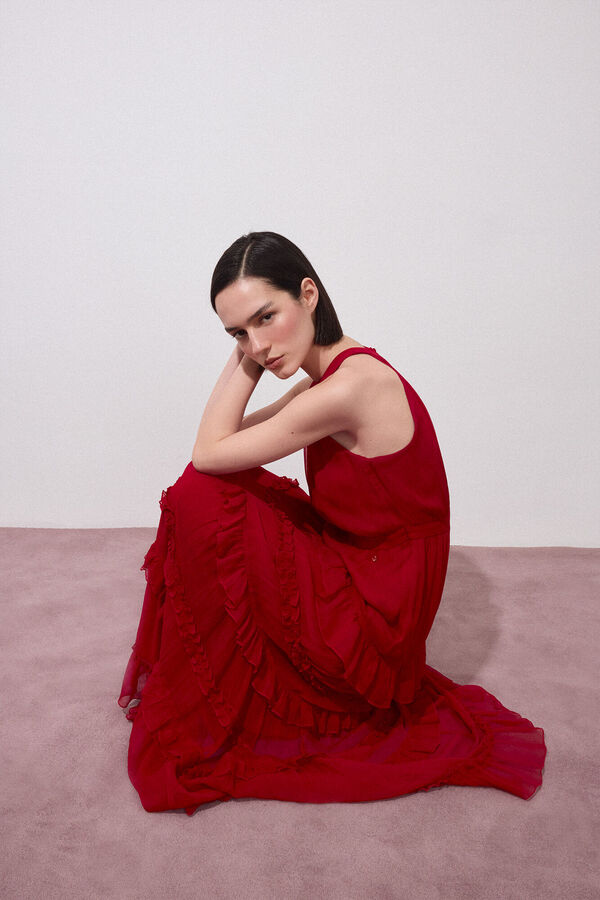 Pedro del Hierro Vestido largo halter volantes Rojo