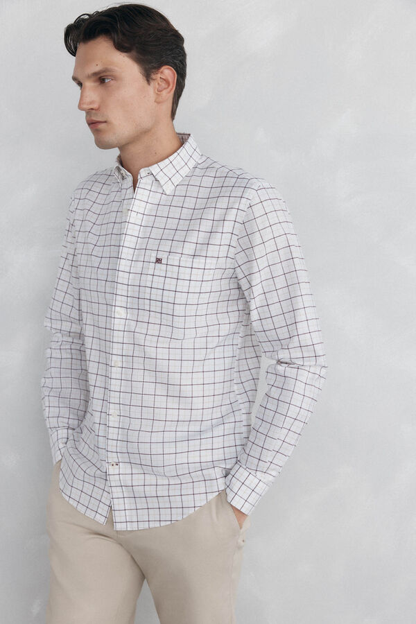 Pedro del Hierro Checked non-iron Oxford shirt Burgundy