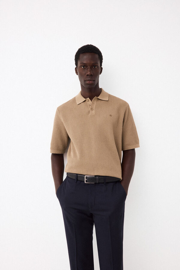 Pedro del Hierro Premium short-sleeved knit polo shirt Beige
