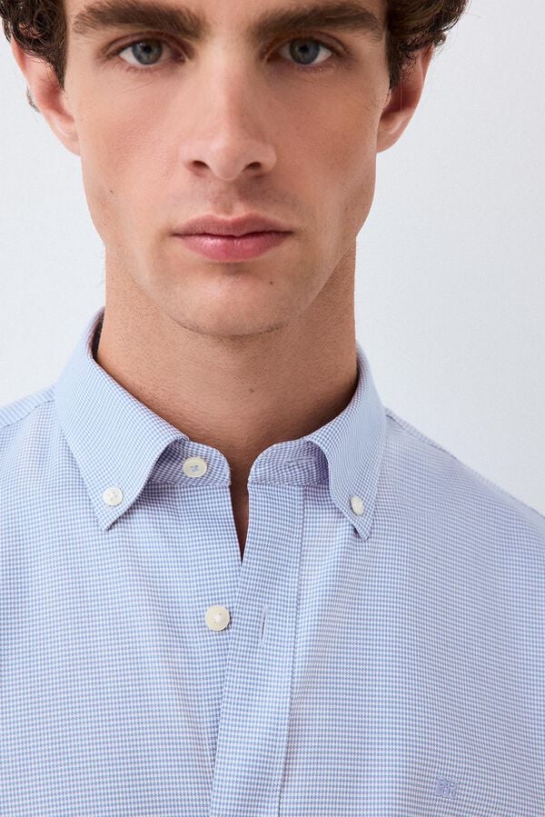 Pedro del Hierro Houndstooth micro shirt Blue